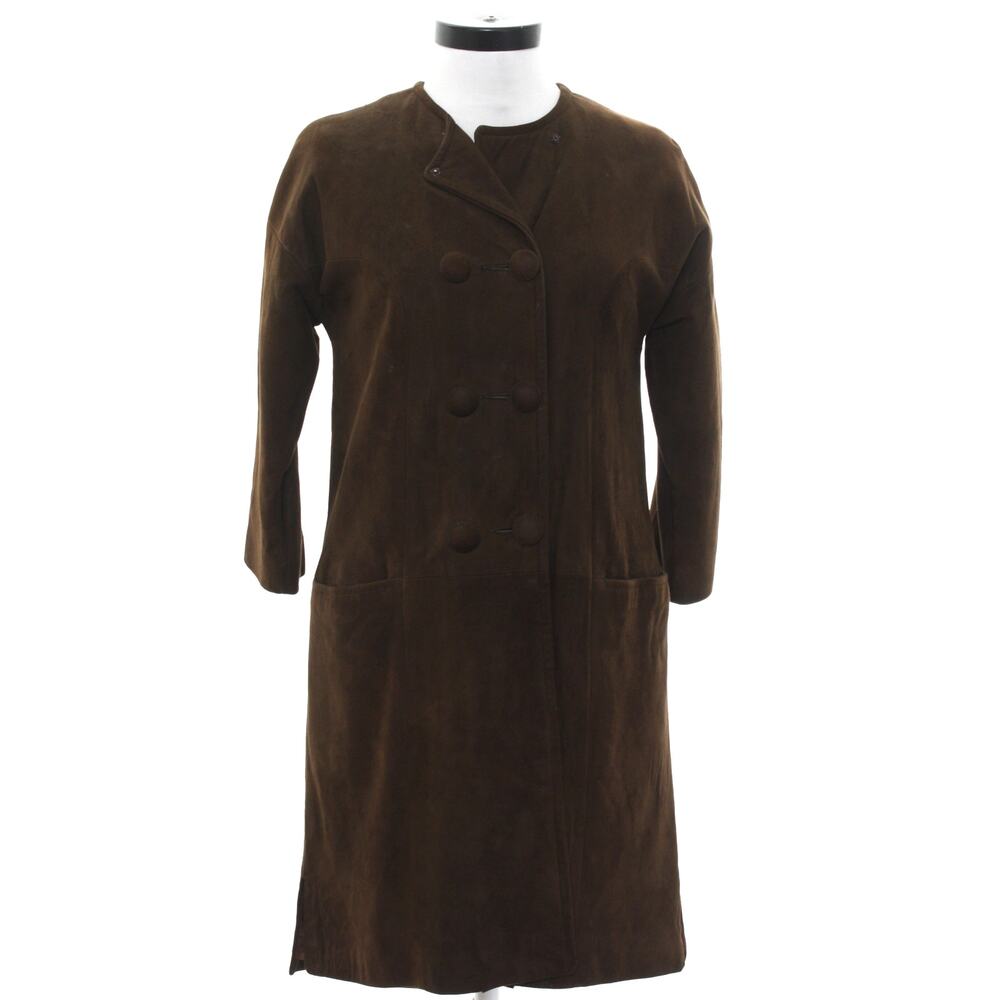 Vintage 60s Brown Leather Coat Double Breasted Princess Seams Women’s XS
